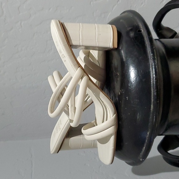 OASIS SOCIETY CREAM IVORY SANDAL STRAP HEELS CHUNKY ANIMAL PRINT PATTERN… - Picture 6 of 12